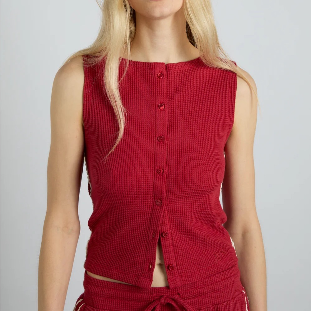 Red Button-Up Sleeveless Top